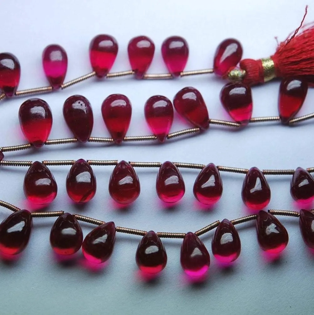 10 beads Smooth Drops Shape Briolettes, 8-10mm Approx Rubelite Color Quartz