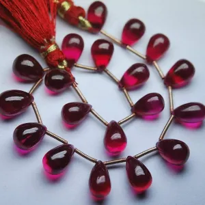 10 beads Smooth Drops Shape Briolettes, 8-10mm Approx Rubelite Color Quartz
