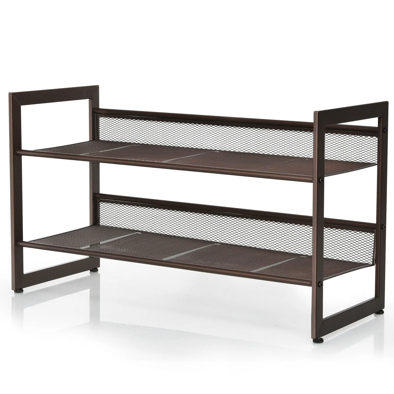 2/3/4 Tiers Flat and Slant Metal Shoe Rack for Entryway Hallway-2-Tier