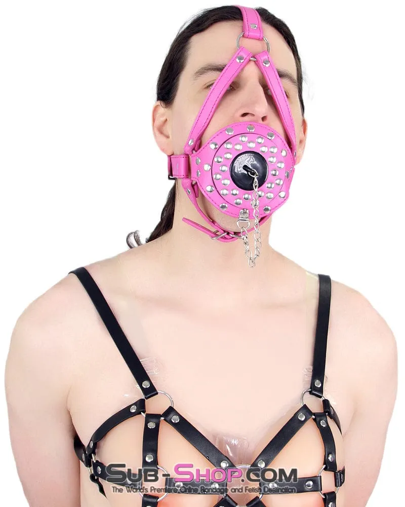 5744RS-SIS      Hot Sissy Forced Fantasy BDSM Mistress Pink Riveted Plug Gag Trainer