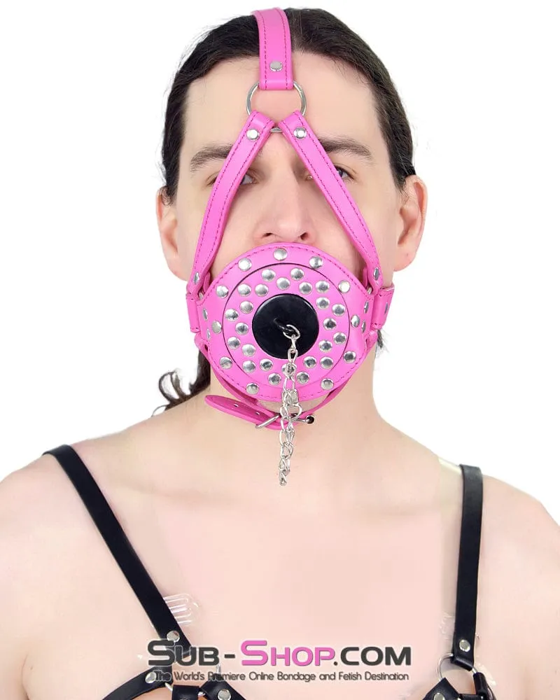 5744RS-SIS      Hot Sissy Forced Fantasy BDSM Mistress Pink Riveted Plug Gag Trainer