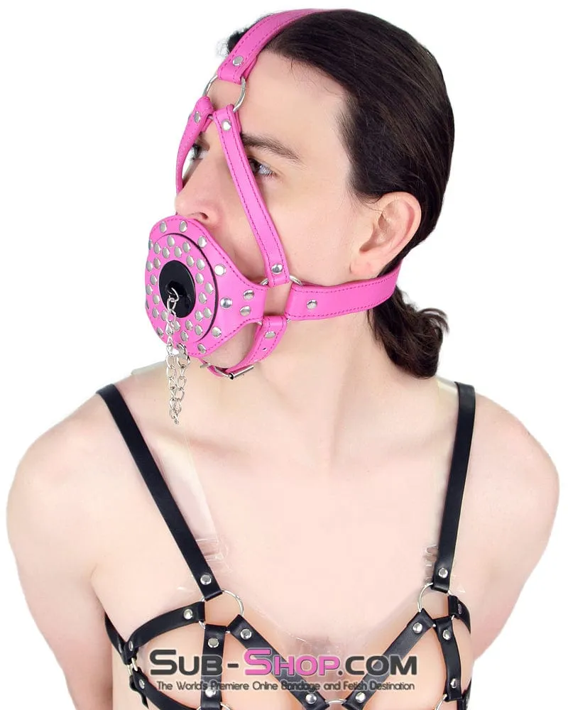 5744RS-SIS      Hot Sissy Forced Fantasy BDSM Mistress Pink Riveted Plug Gag Trainer