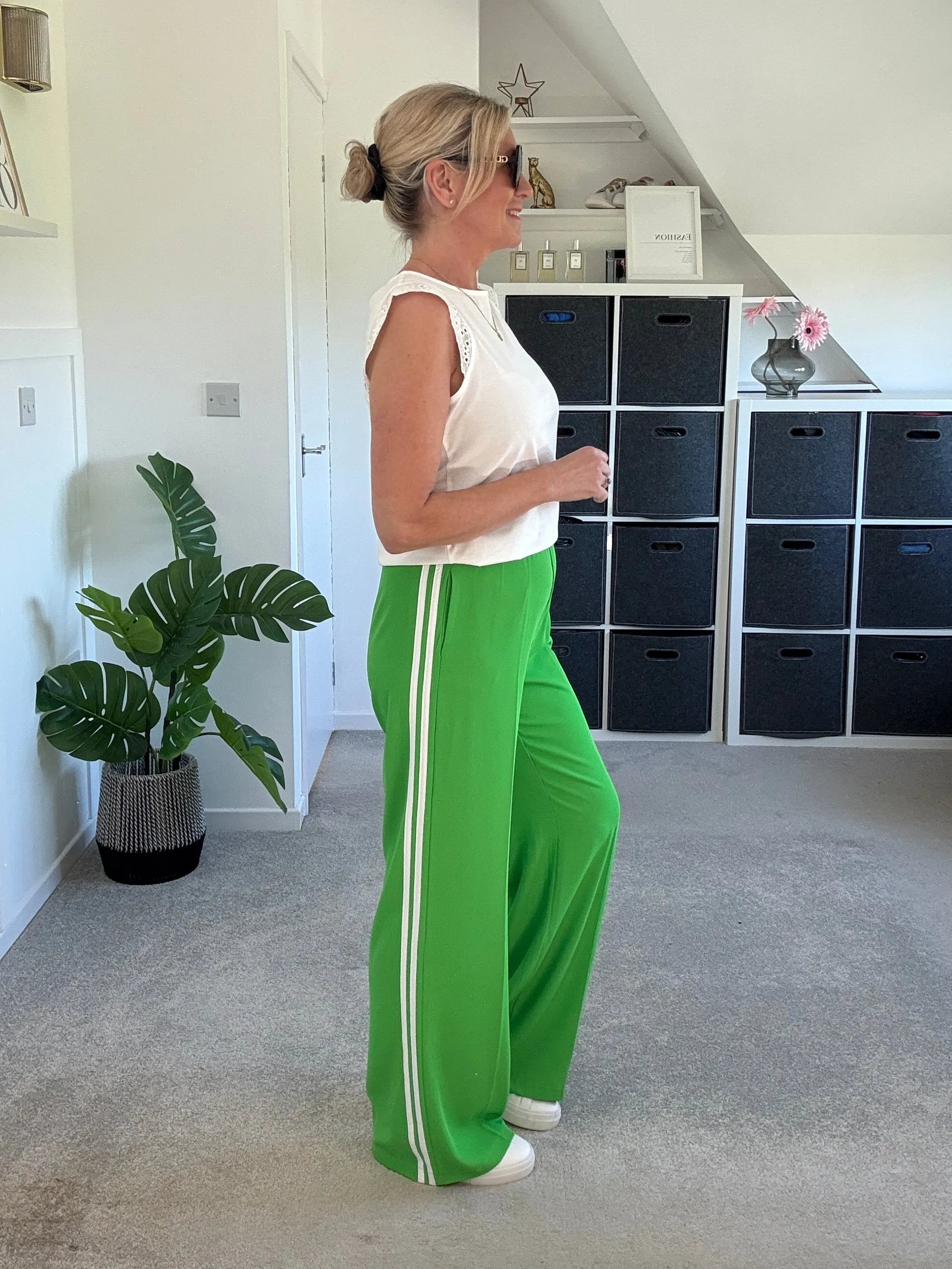 Apple Green/White Stripe Wide Leg Trousers