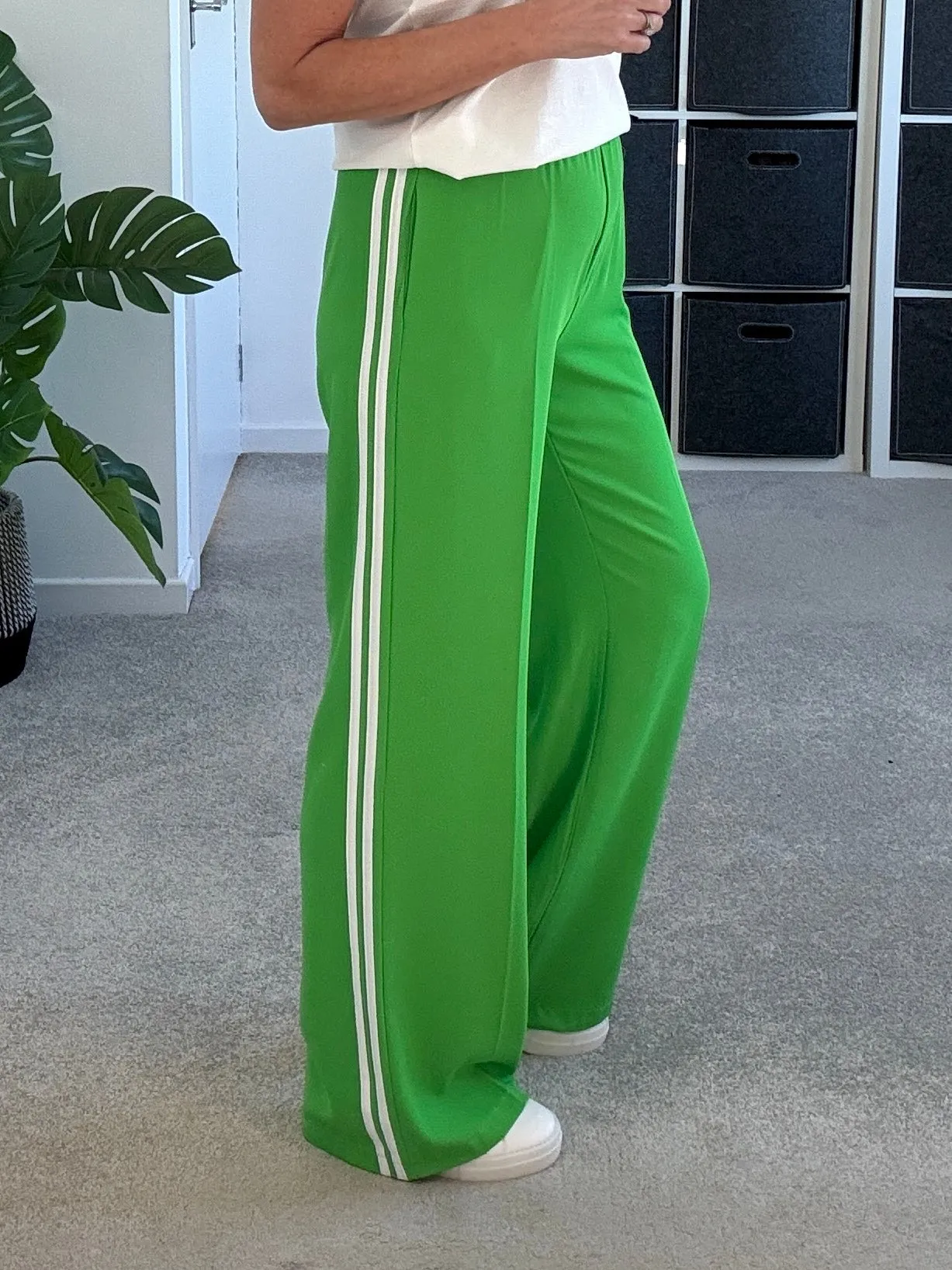 Apple Green/White Stripe Wide Leg Trousers