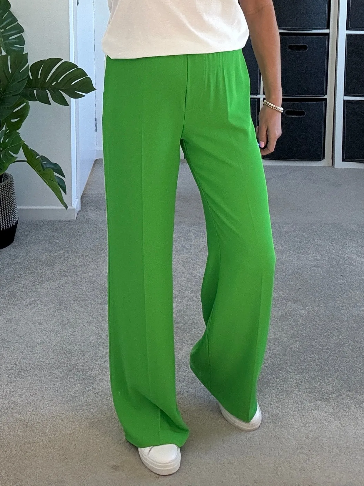 Apple Green/White Stripe Wide Leg Trousers