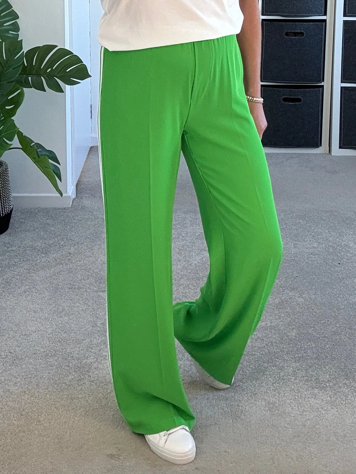 Apple Green/White Stripe Wide Leg Trousers