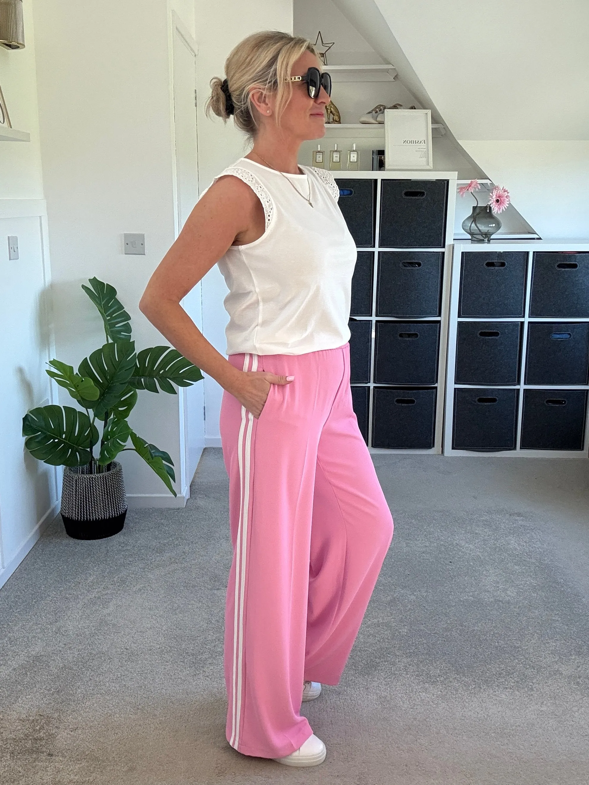 Apple Green/White Stripe Wide Leg Trousers