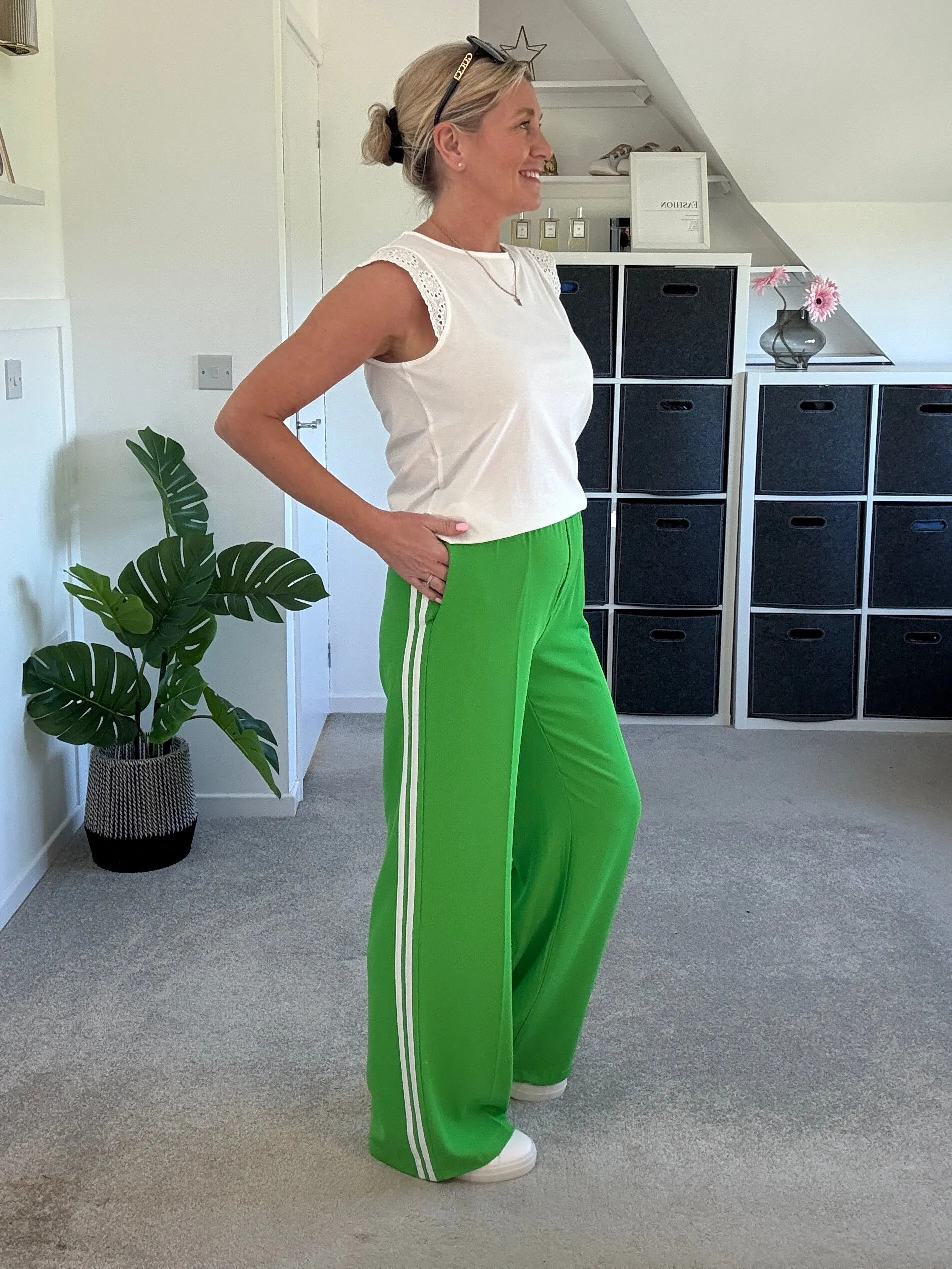 Apple Green/White Stripe Wide Leg Trousers