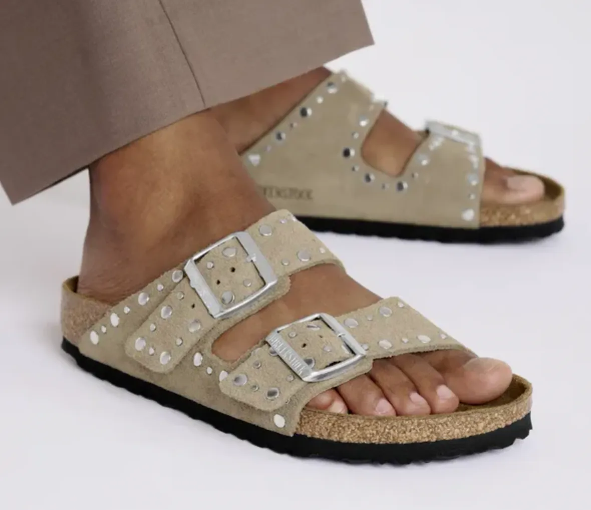 Birkenstock Arizona Taupe Rivet Suede Sandals