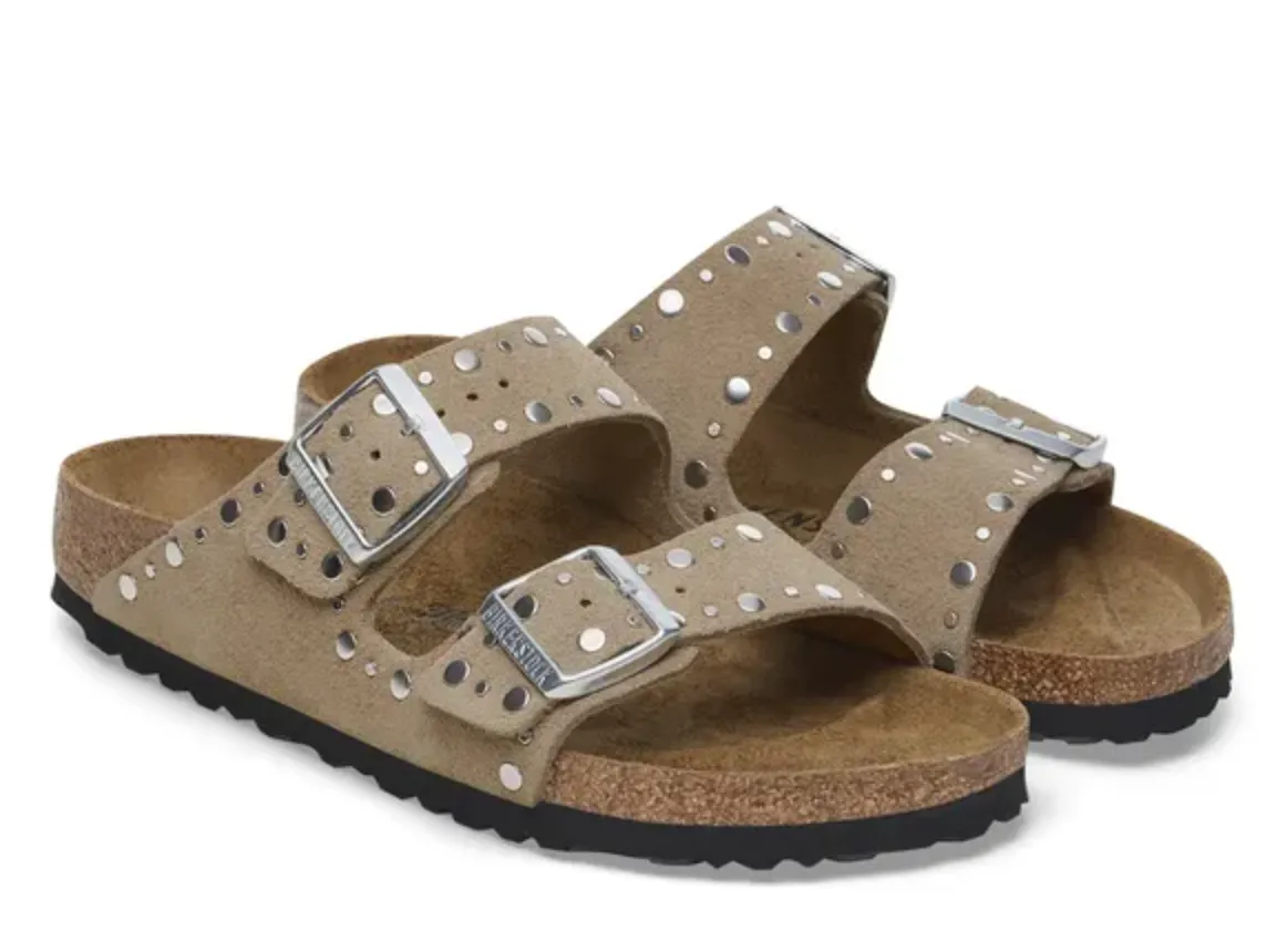 Birkenstock Arizona Taupe Rivet Suede Sandals