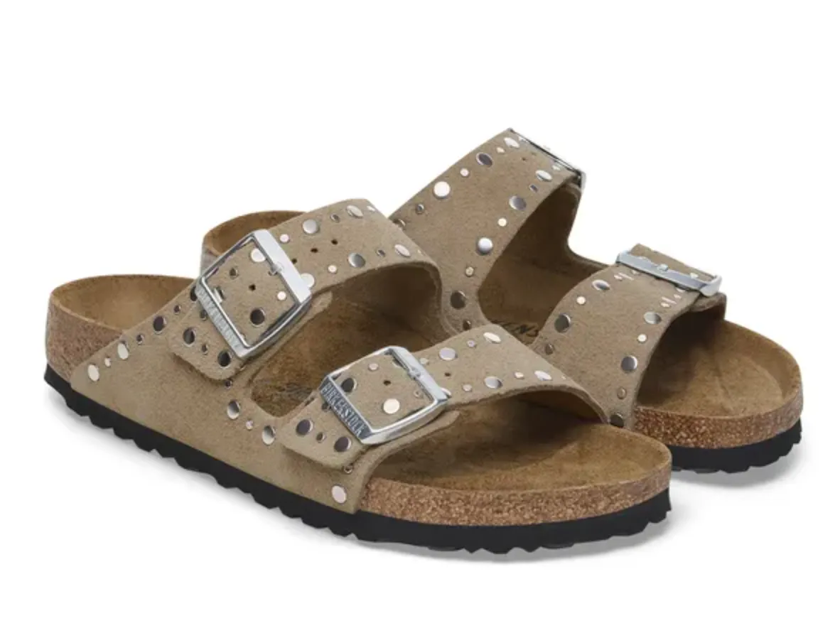 Birkenstock Arizona Taupe Rivet Suede Sandals