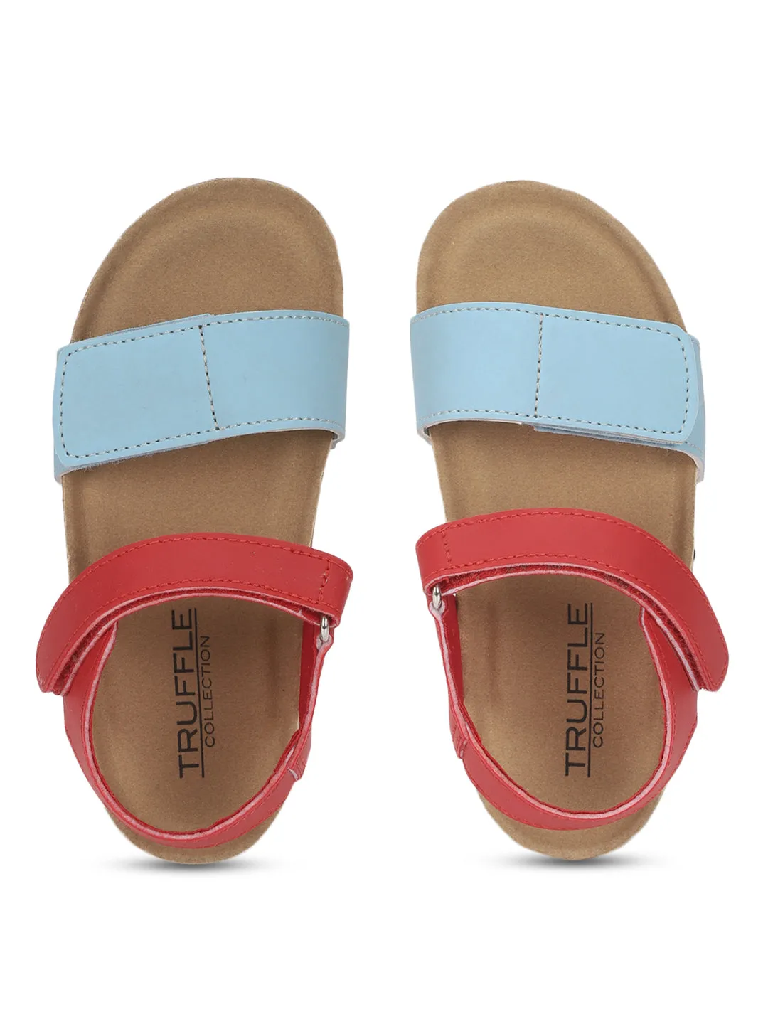 Blue Red PU Cork-Latex Footbed Velcro Sandals For Kids-Unisex (TC-100511-BLURED)