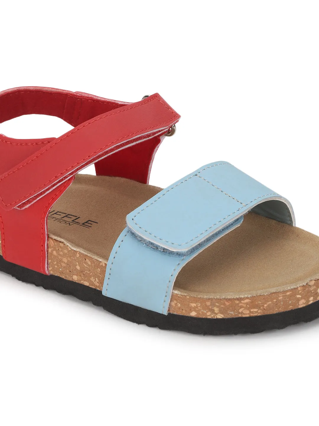 Blue Red PU Cork-Latex Footbed Velcro Sandals For Kids-Unisex (TC-100511-BLURED)