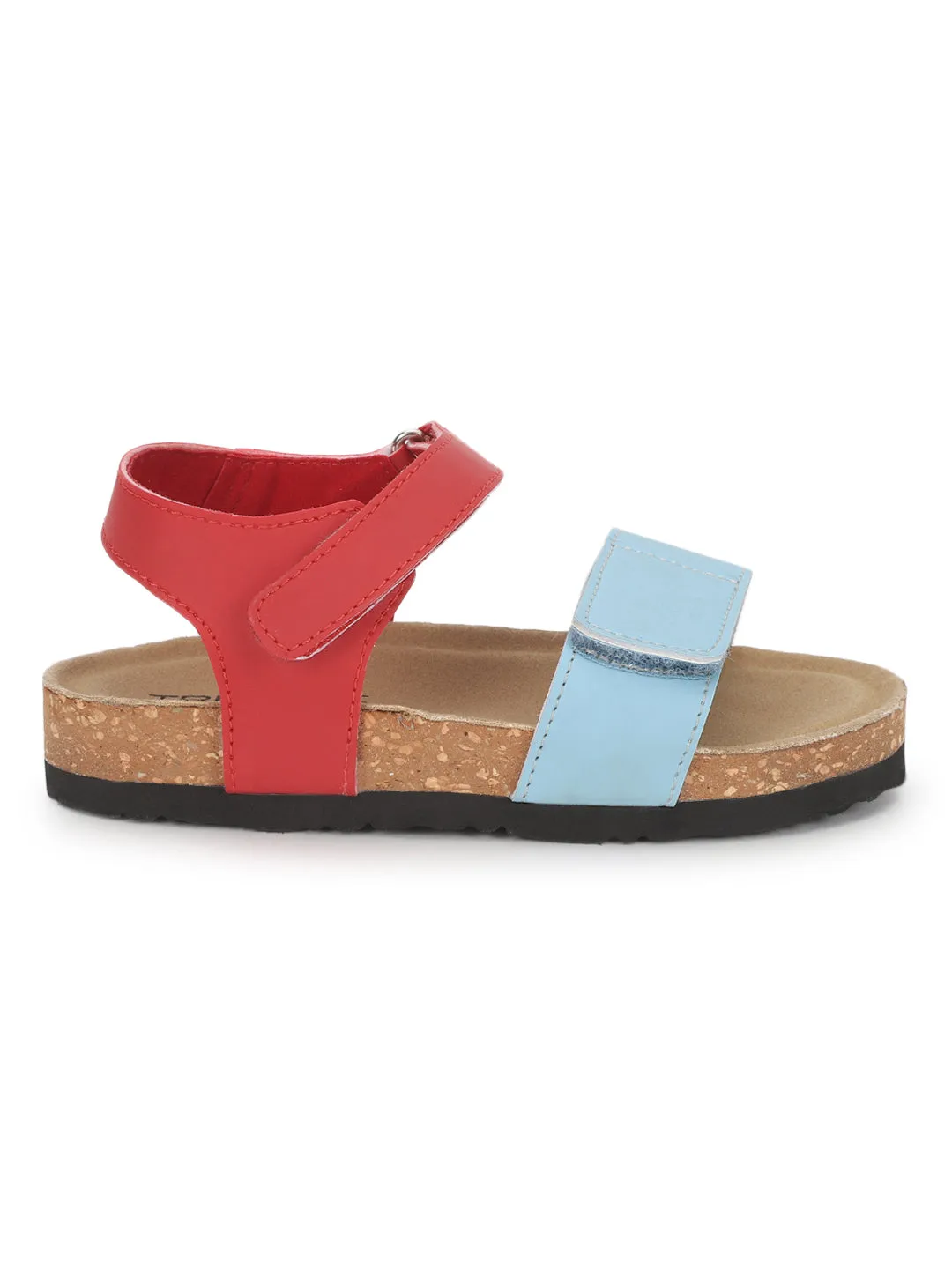 Blue Red PU Cork-Latex Footbed Velcro Sandals For Kids-Unisex (TC-100511-BLURED)
