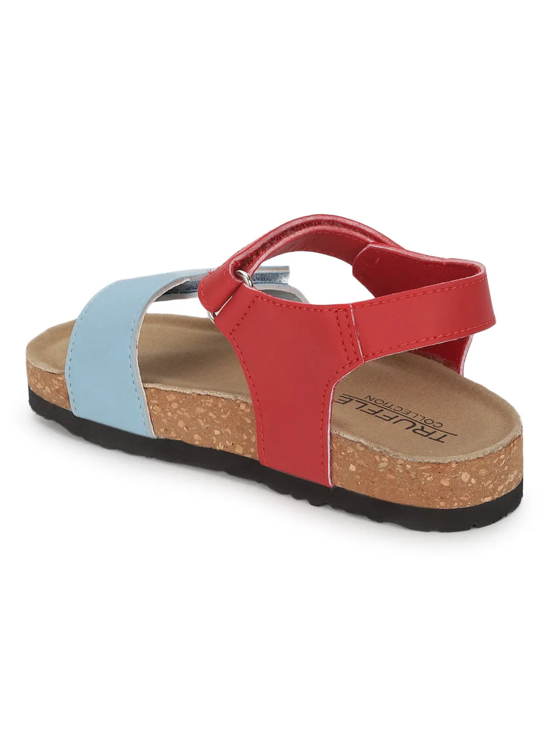 Blue Red PU Cork-Latex Footbed Velcro Sandals For Kids-Unisex (TC-100511-BLURED)
