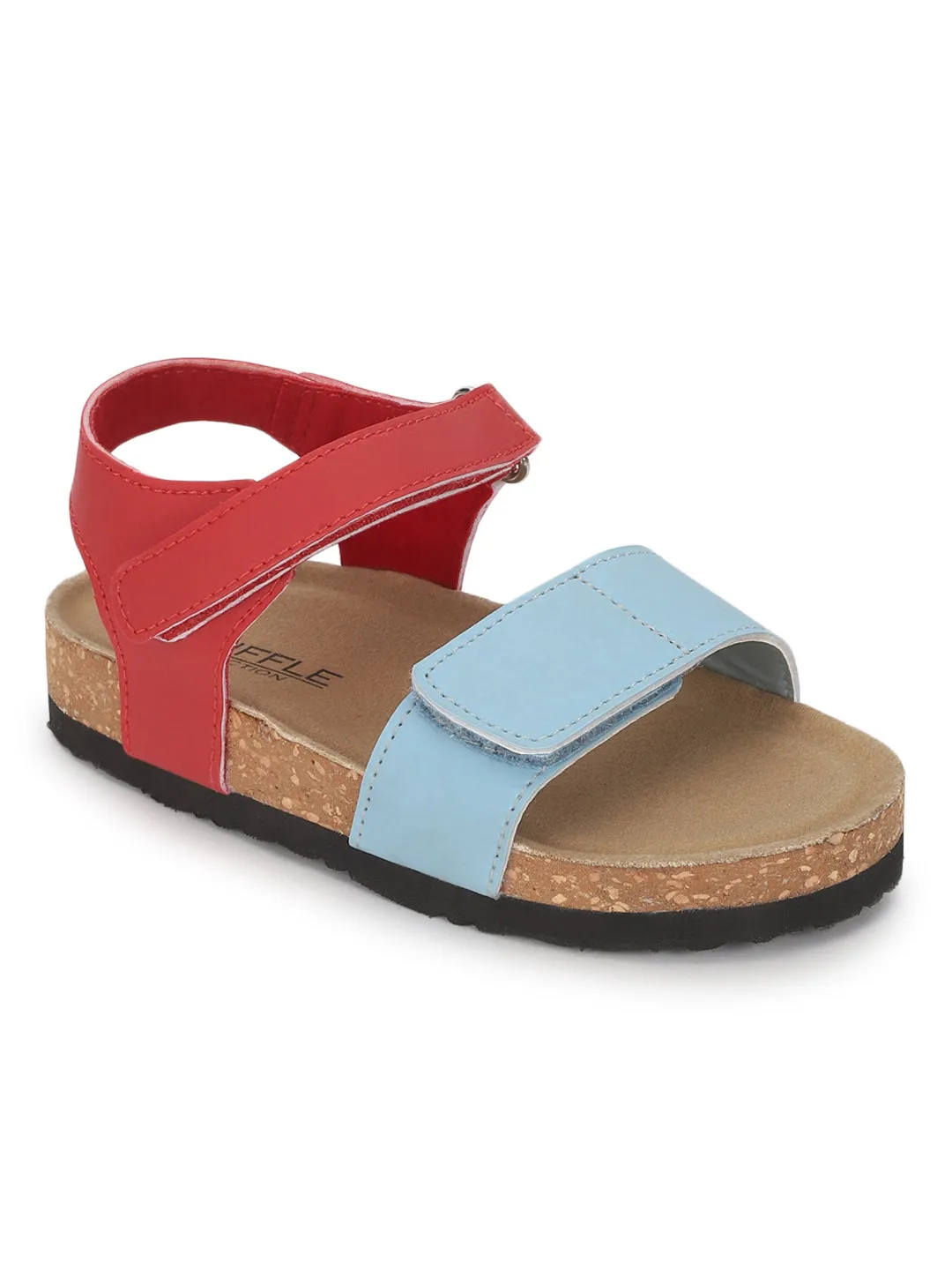 Blue Red PU Cork-Latex Footbed Velcro Sandals For Kids-Unisex (TC-100511-BLURED)