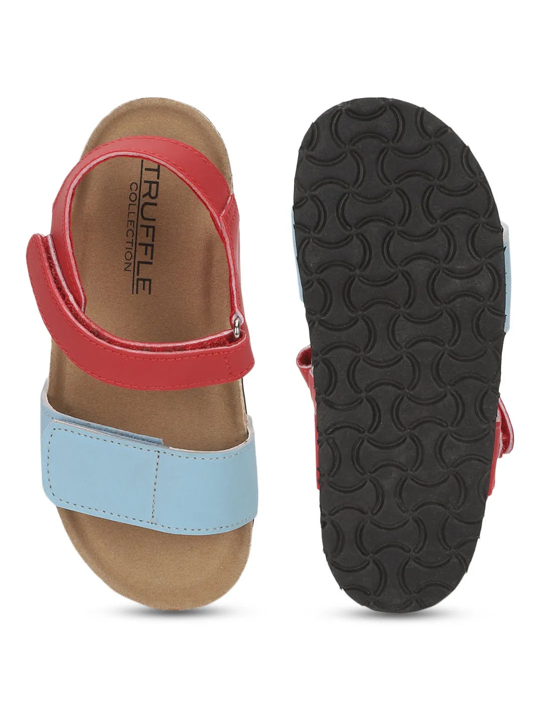 Blue Red PU Cork-Latex Footbed Velcro Sandals For Kids-Unisex (TC-100511-BLURED)