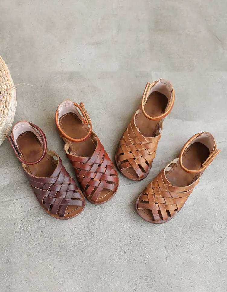 [Clearance]Handmade Soft Leather Woven Flat Sandals 40
