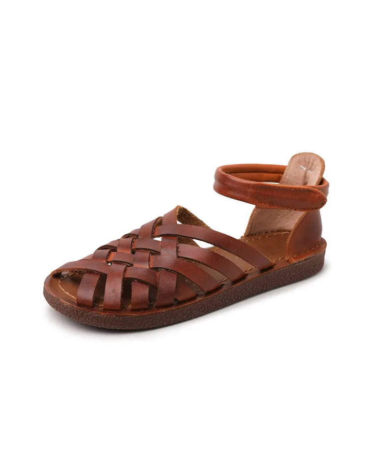[Clearance]Handmade Soft Leather Woven Flat Sandals 40