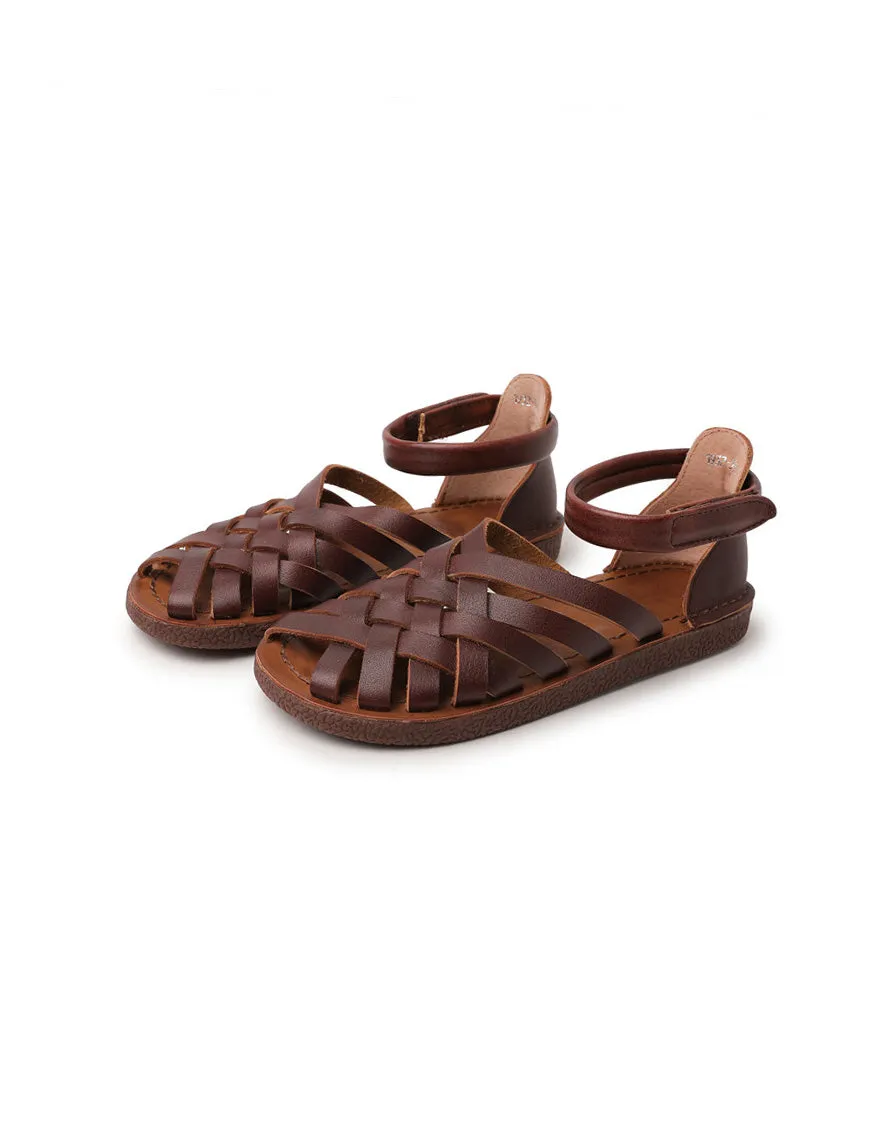 [Clearance]Handmade Soft Leather Woven Flat Sandals 40