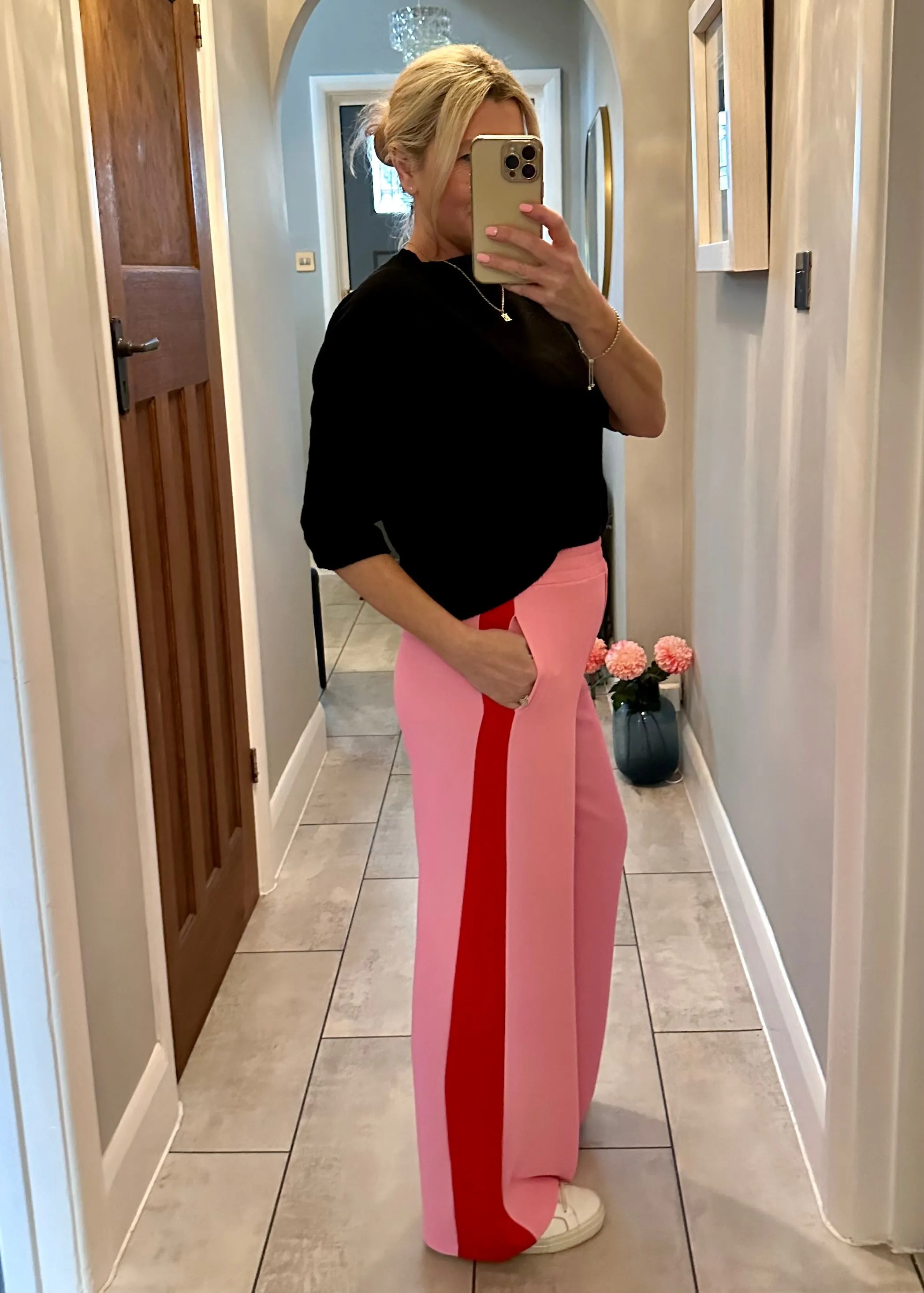 Cobalt/Green Stripe Wide Leg Trousers