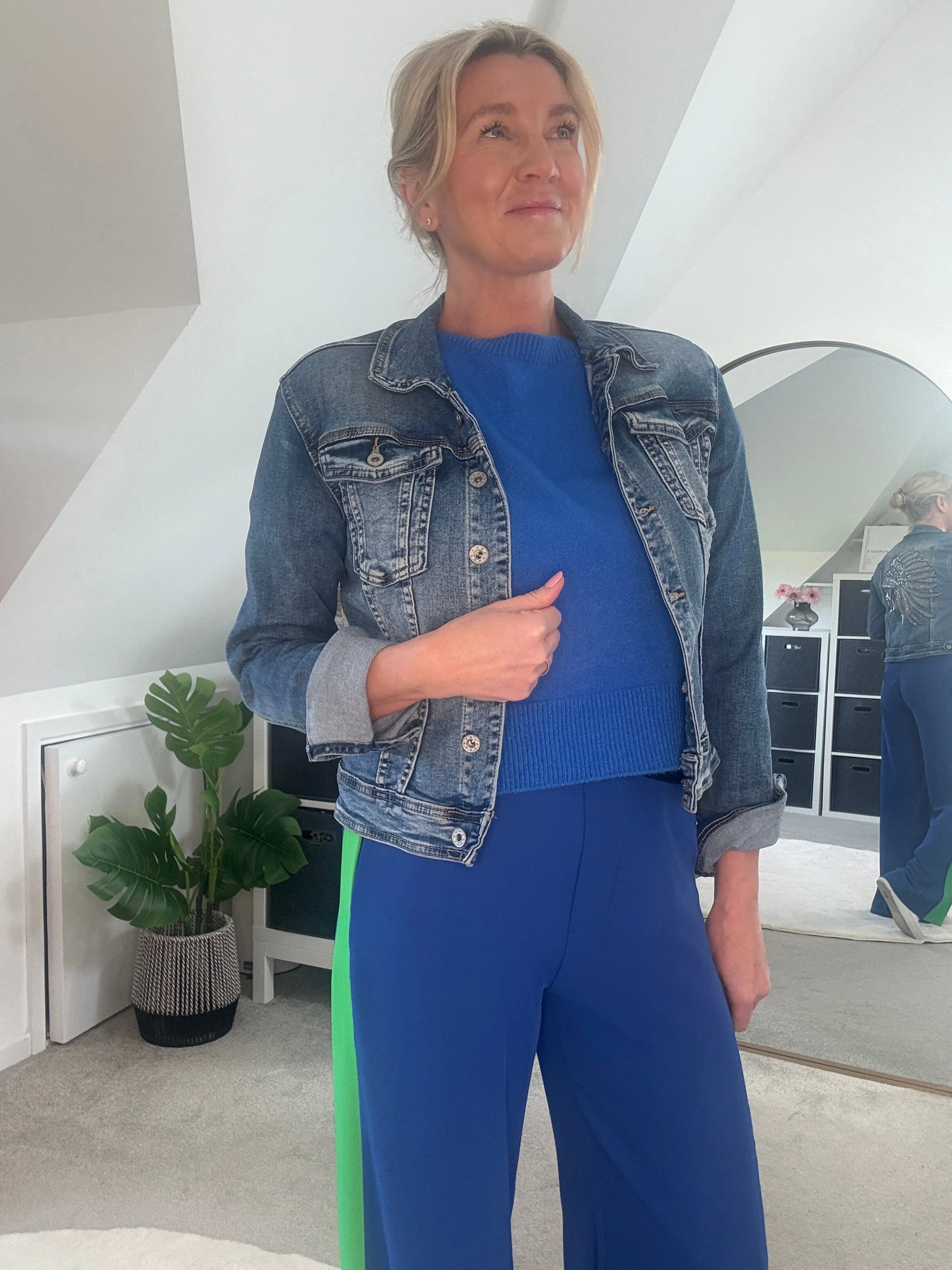 Cobalt/Green Stripe Wide Leg Trousers