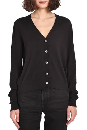 Cotton Cashmere Frayed Cardi in Black
