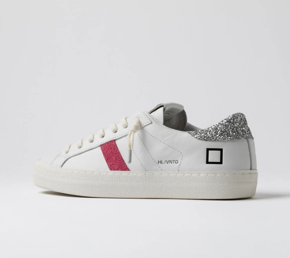 D.A.T.E. Hill Low Vintage Calf White Silver Trainers