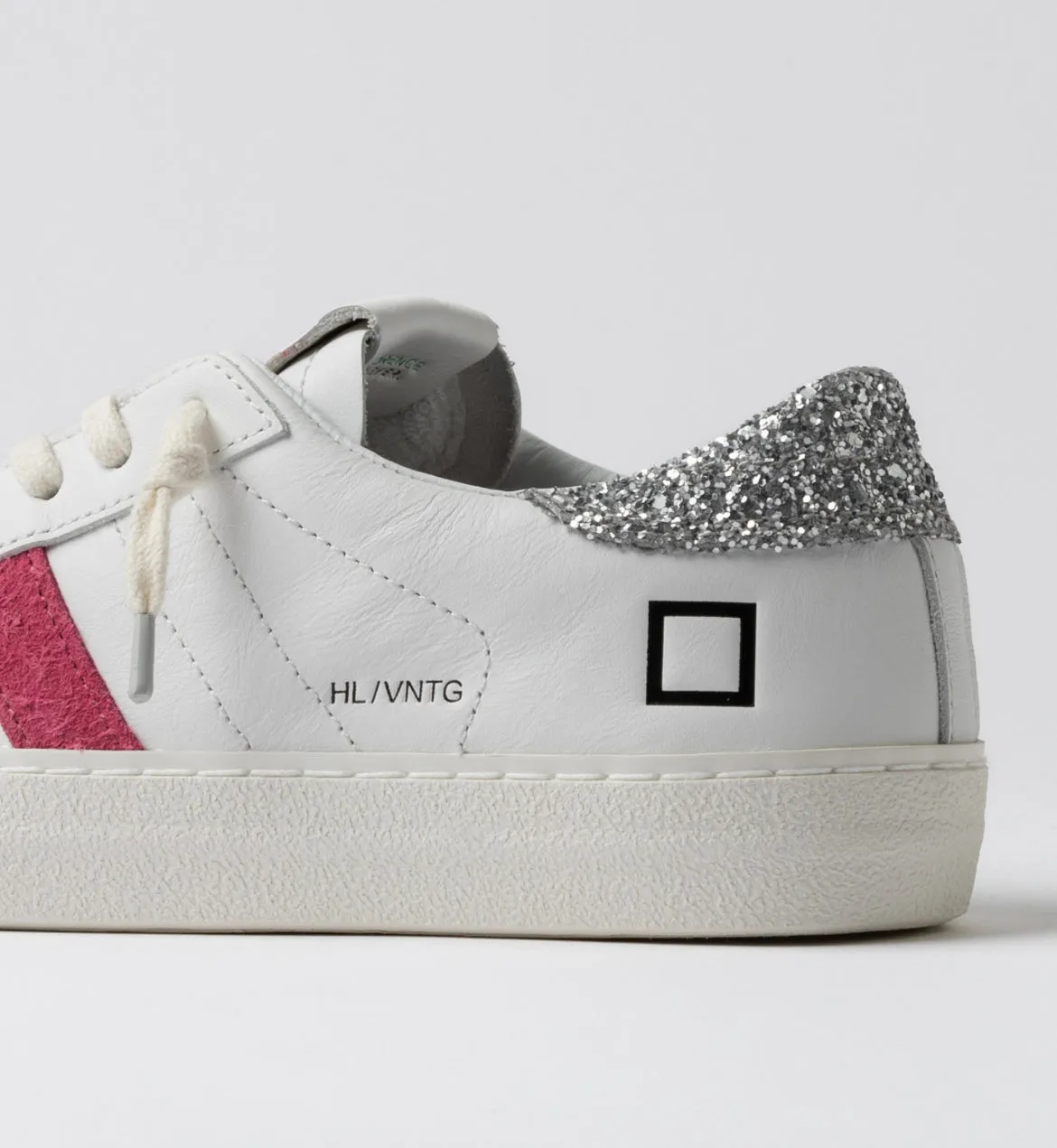 D.A.T.E. Hill Low Vintage Calf White Silver Trainers