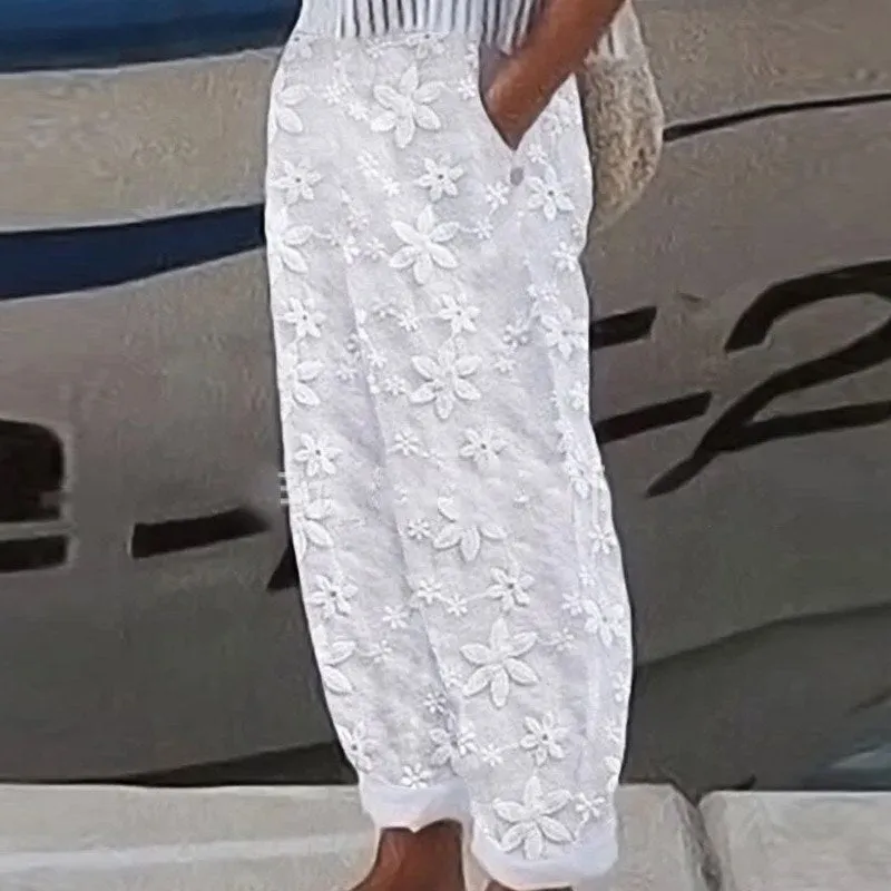 Dratring Elastic Waist Pockets Pants