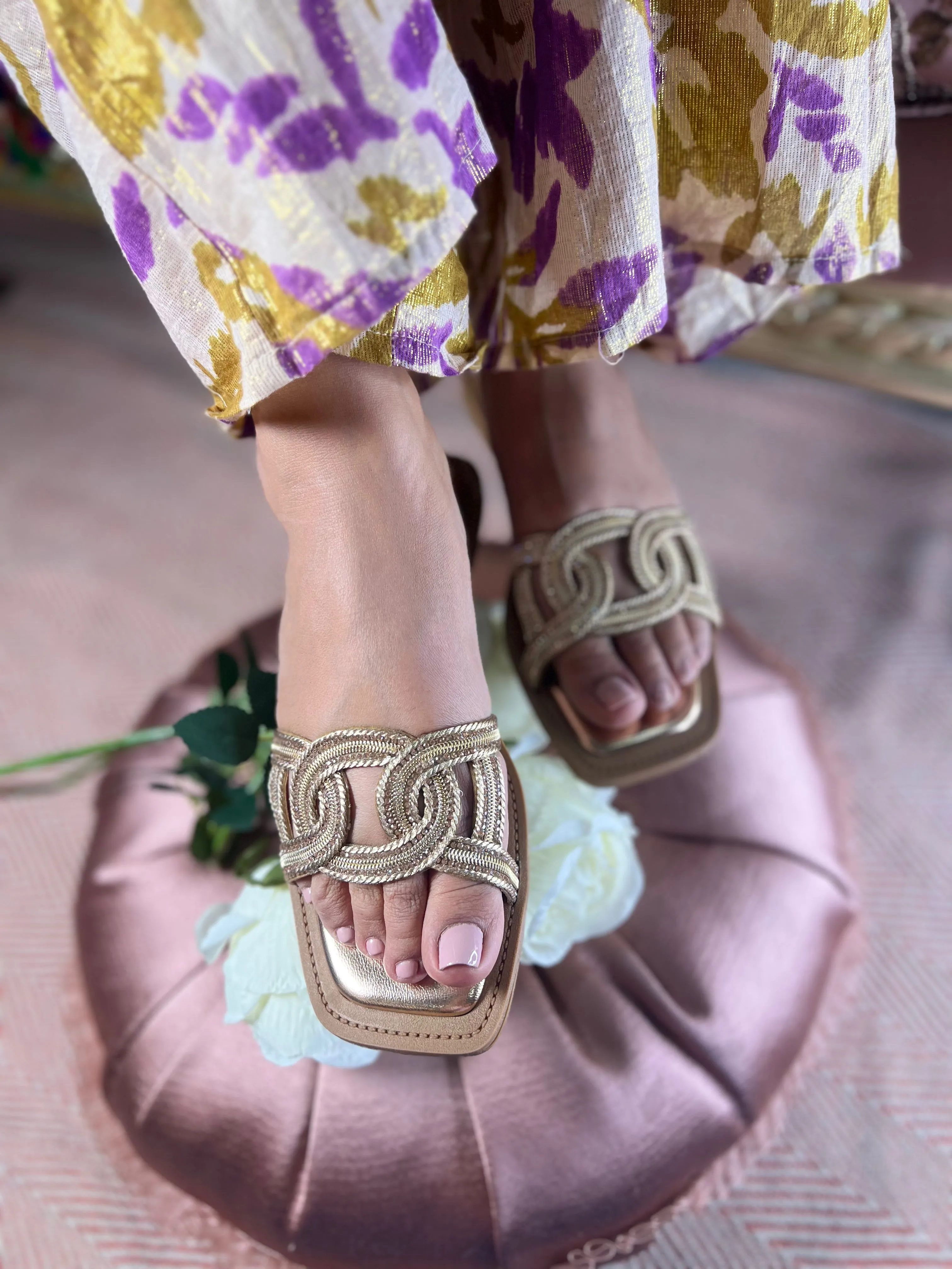 Elegant Gold Braided Sandals