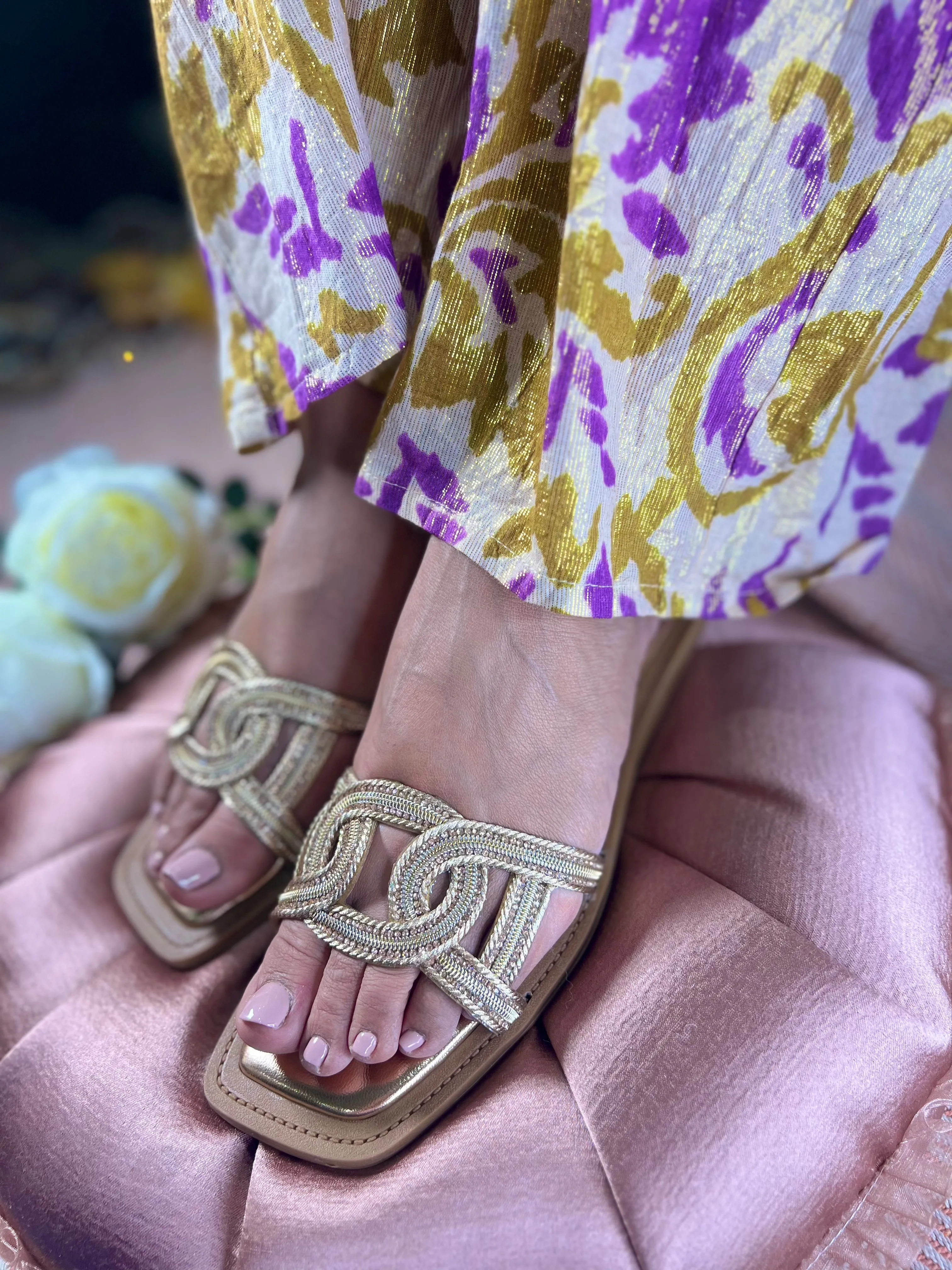 Elegant Gold Braided Sandals