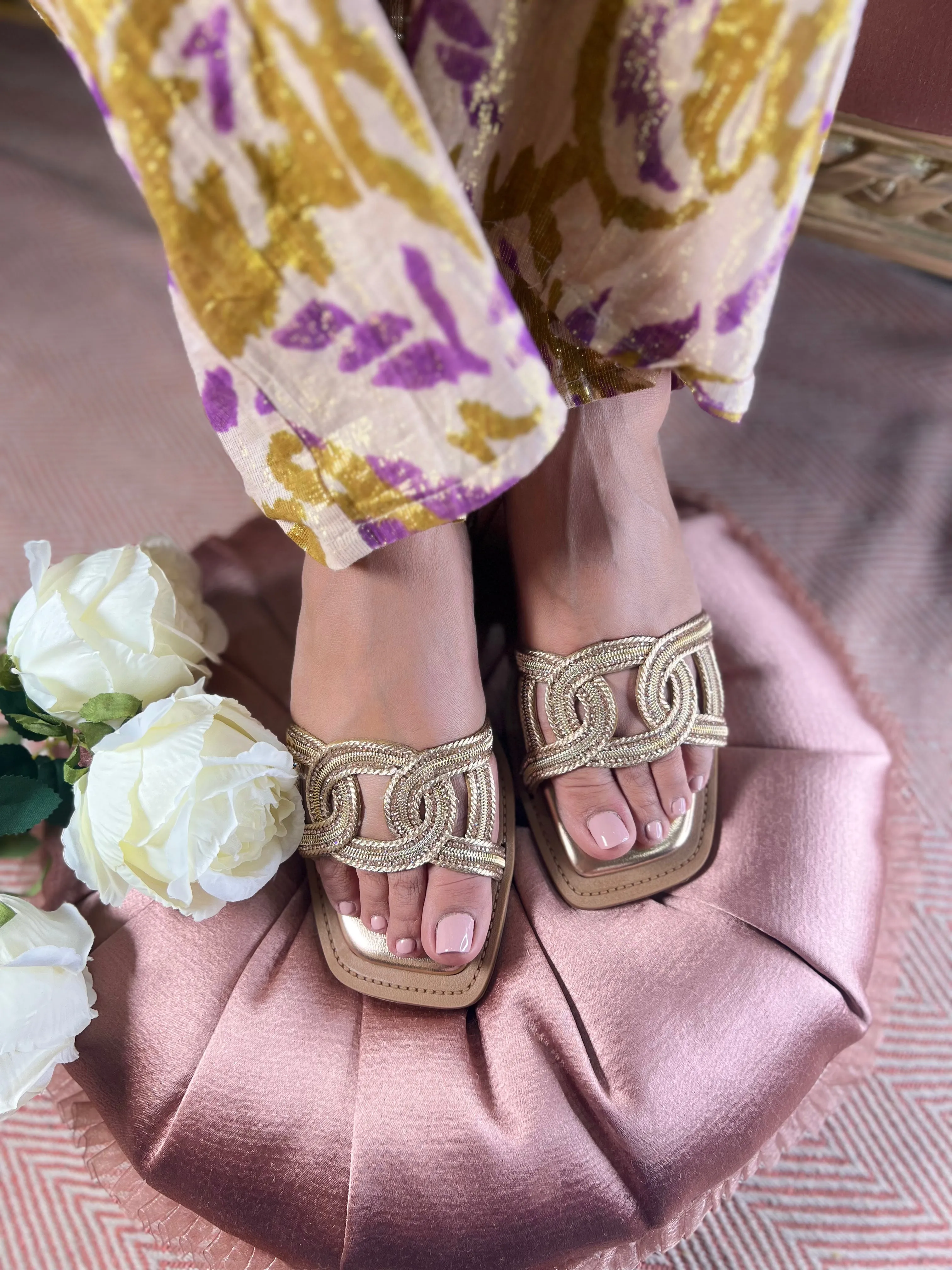 Elegant Gold Braided Sandals