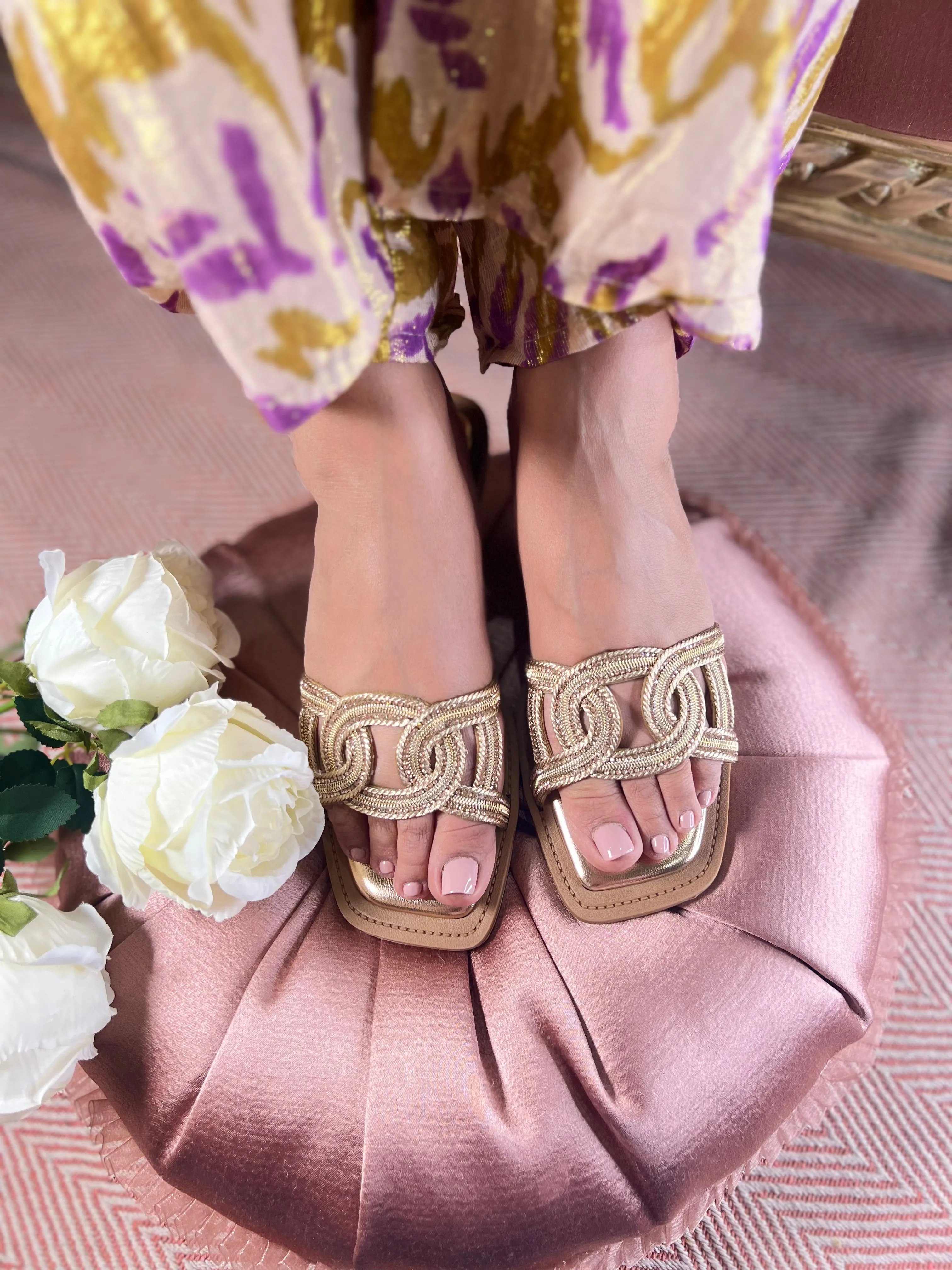 Elegant Gold Braided Sandals