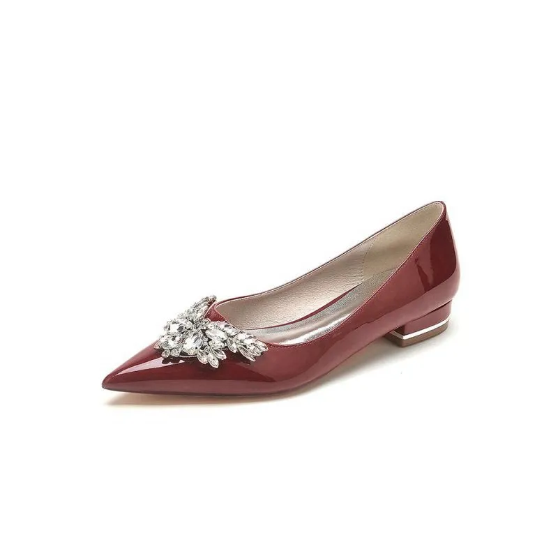 Elegant Pointed-Toe Flats with a Crystal Ornament