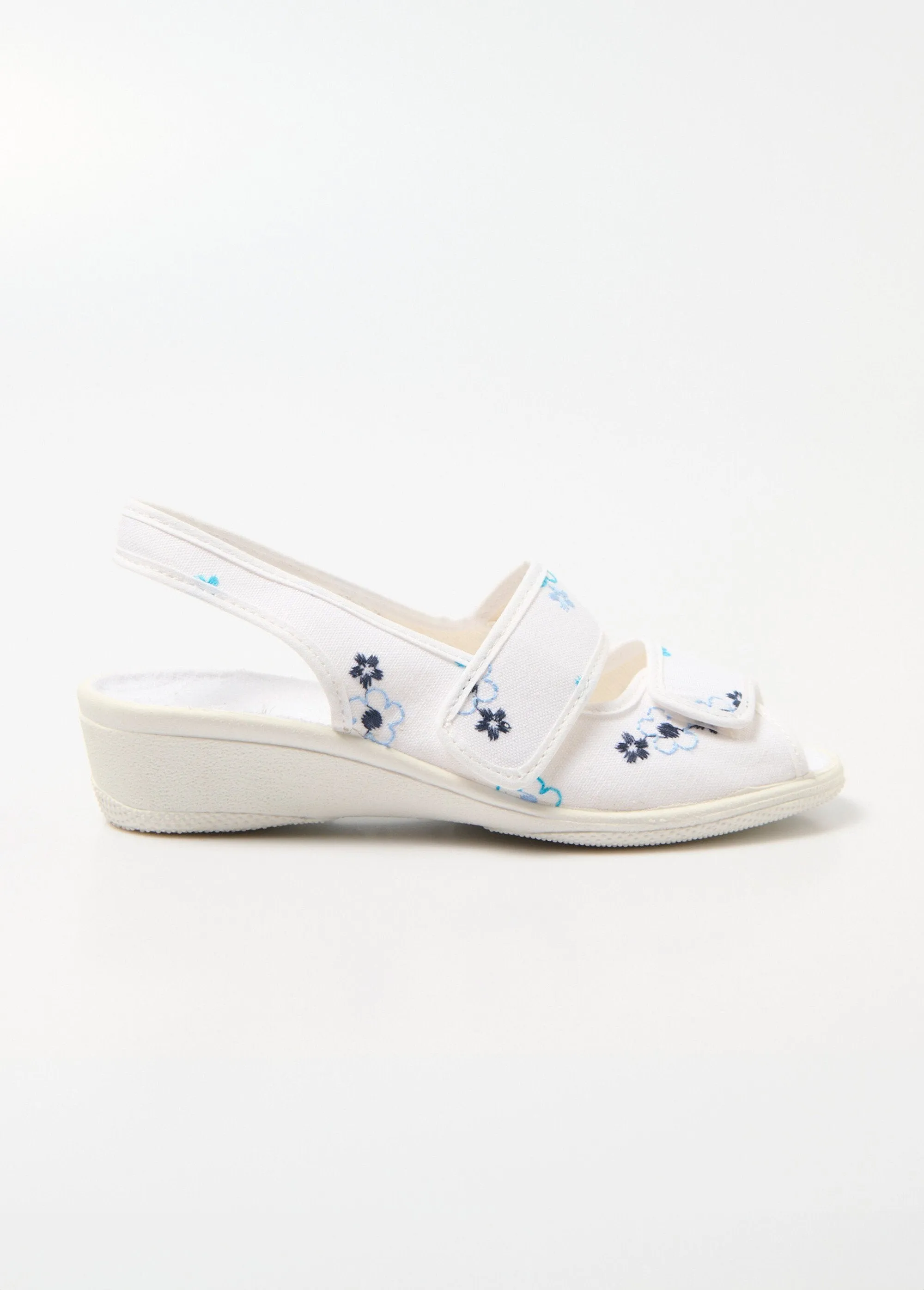 Embroidered wedge sandals comfort width velcro