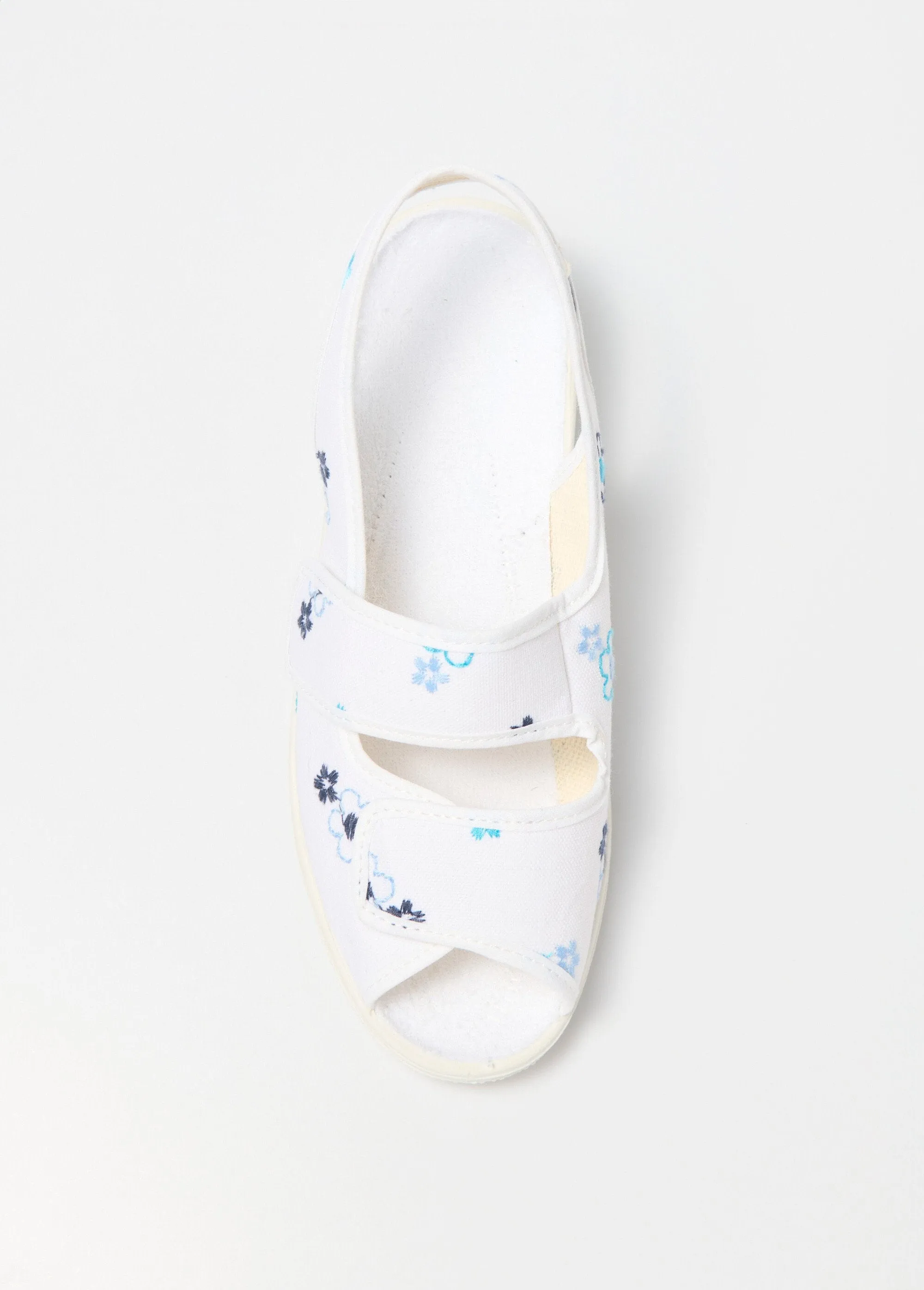 Embroidered wedge sandals comfort width velcro