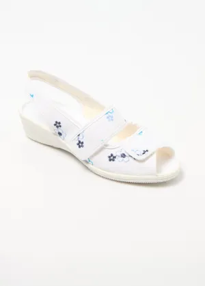 Embroidered wedge sandals comfort width velcro