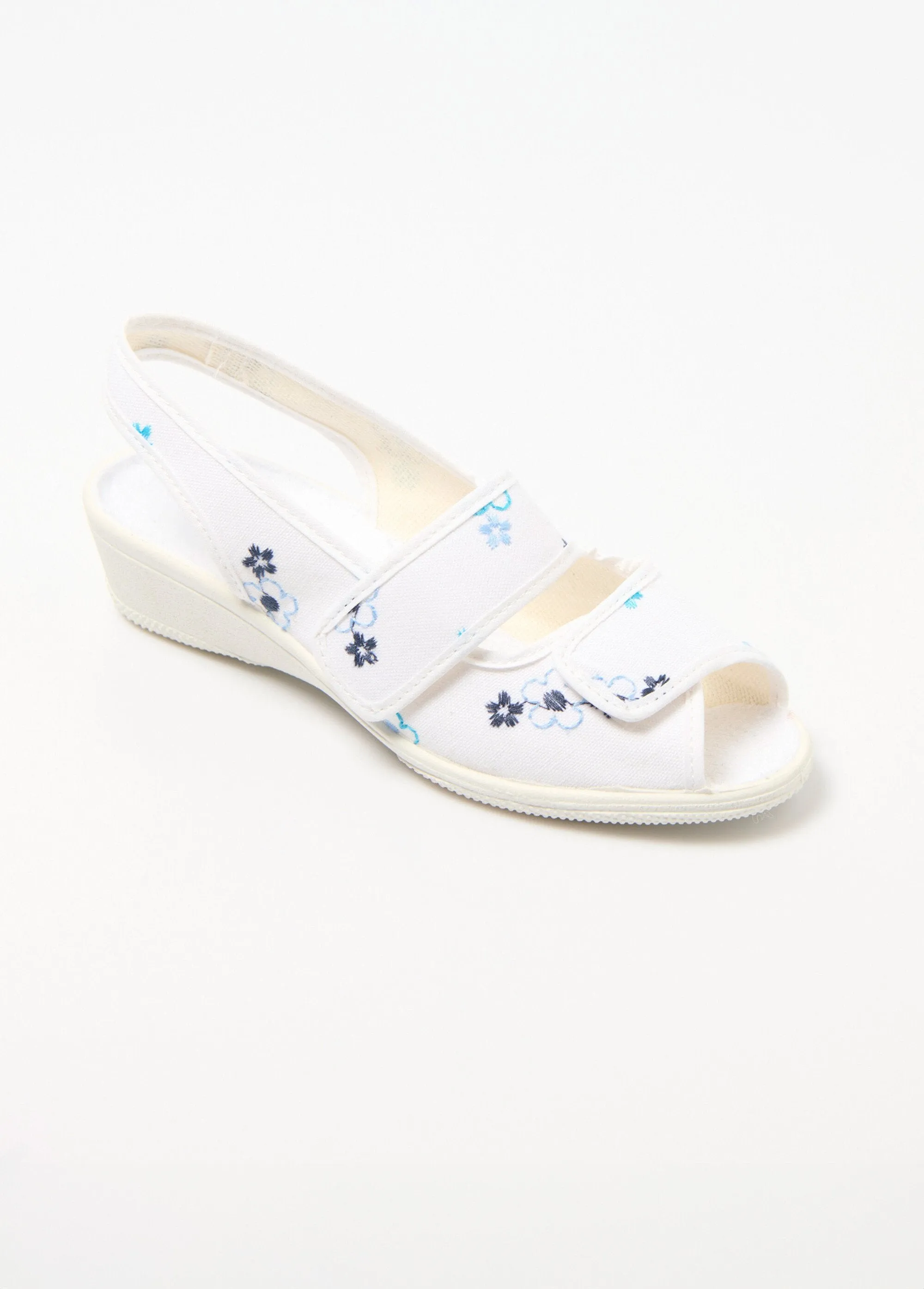 Embroidered wedge sandals comfort width velcro