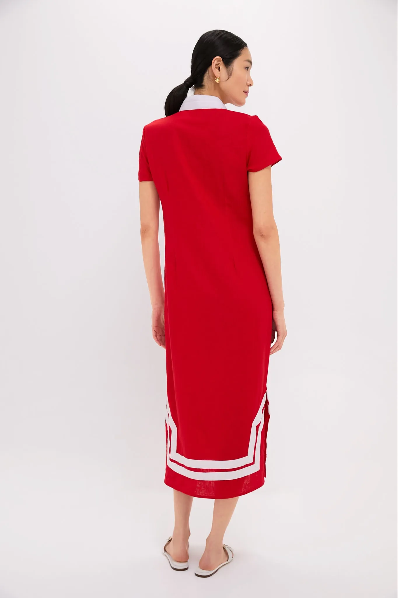 Exclusive Red and White Short Sleeve Classic Maxi Tunic