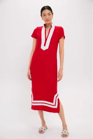 Exclusive Red and White Short Sleeve Classic Maxi Tunic