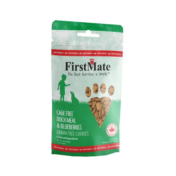 FirstMate Pet Foods Mini Trainers Cage Free Duck Meal & Blueberries Dog Treats