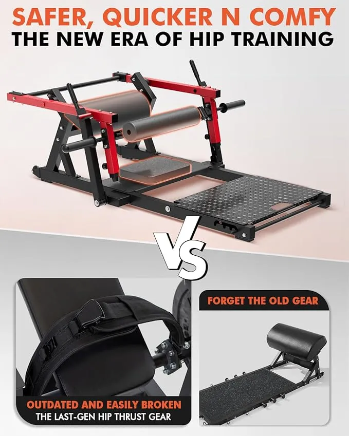 GMWD Hip Thrust Machine, 800LBS Plate-Loaded Glute Bridge Machine with Weight Holder, Heavy Duty Butt Exercise Equipment for Glute Muscles Building and Butt Shaping, Adjustable Footboard, Red