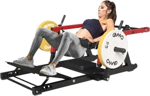 GMWD Hip Thrust Machine, 800LBS Plate-Loaded Glute Bridge Machine with Weight Holder, Heavy Duty Butt Exercise Equipment for Glute Muscles Building and Butt Shaping, Adjustable Footboard, Red