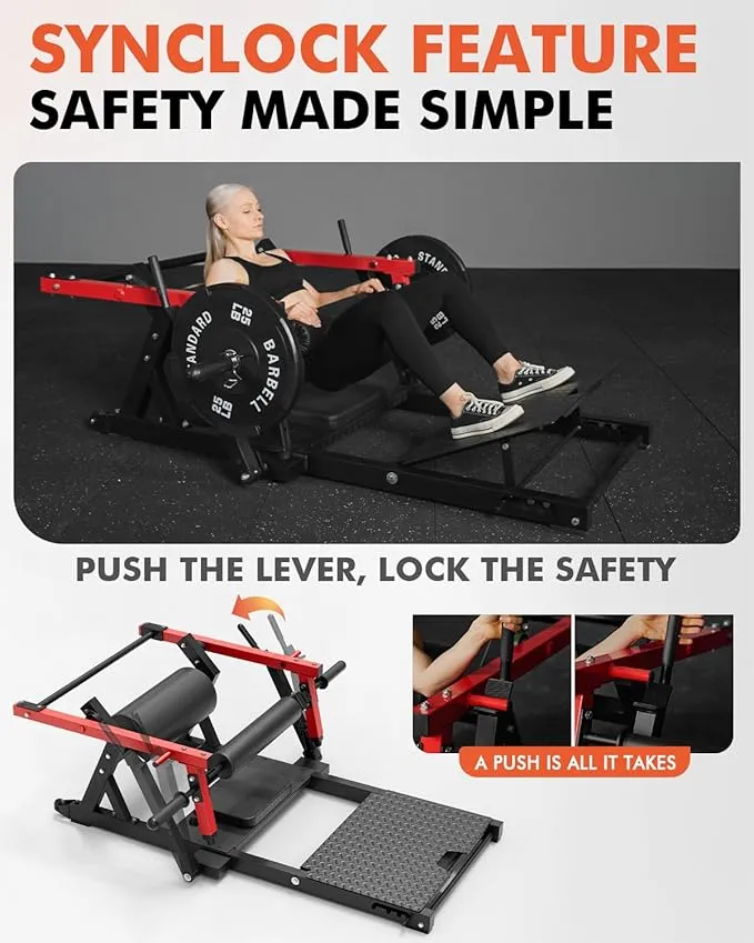 GMWD Hip Thrust Machine, 800LBS Plate-Loaded Glute Bridge Machine with Weight Holder, Heavy Duty Butt Exercise Equipment for Glute Muscles Building and Butt Shaping, Adjustable Footboard, Red