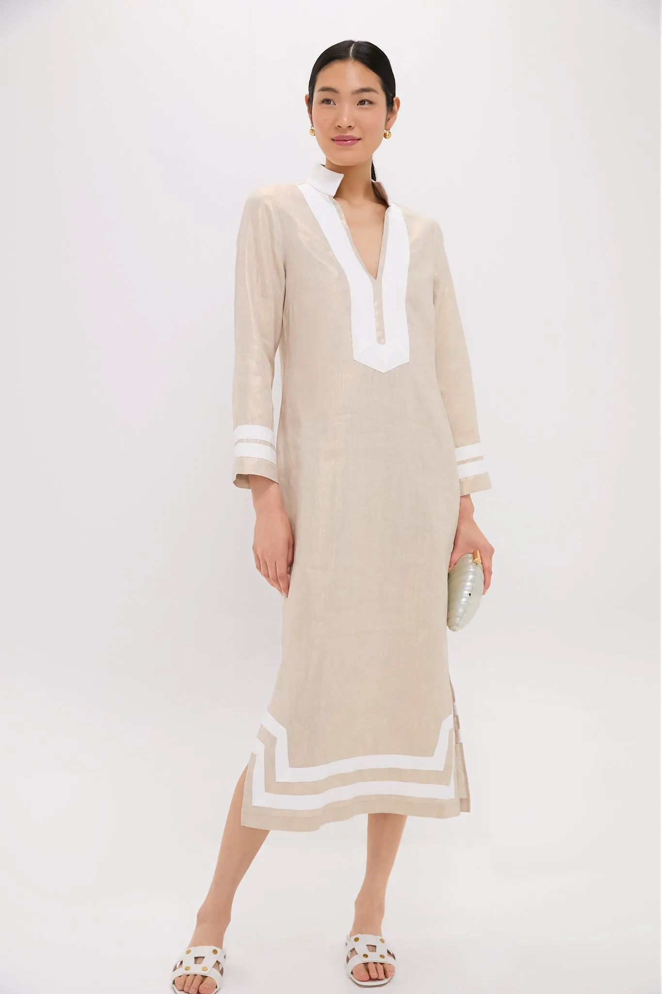 Gold Long Sleeve Classic Maxi Tunic Dress