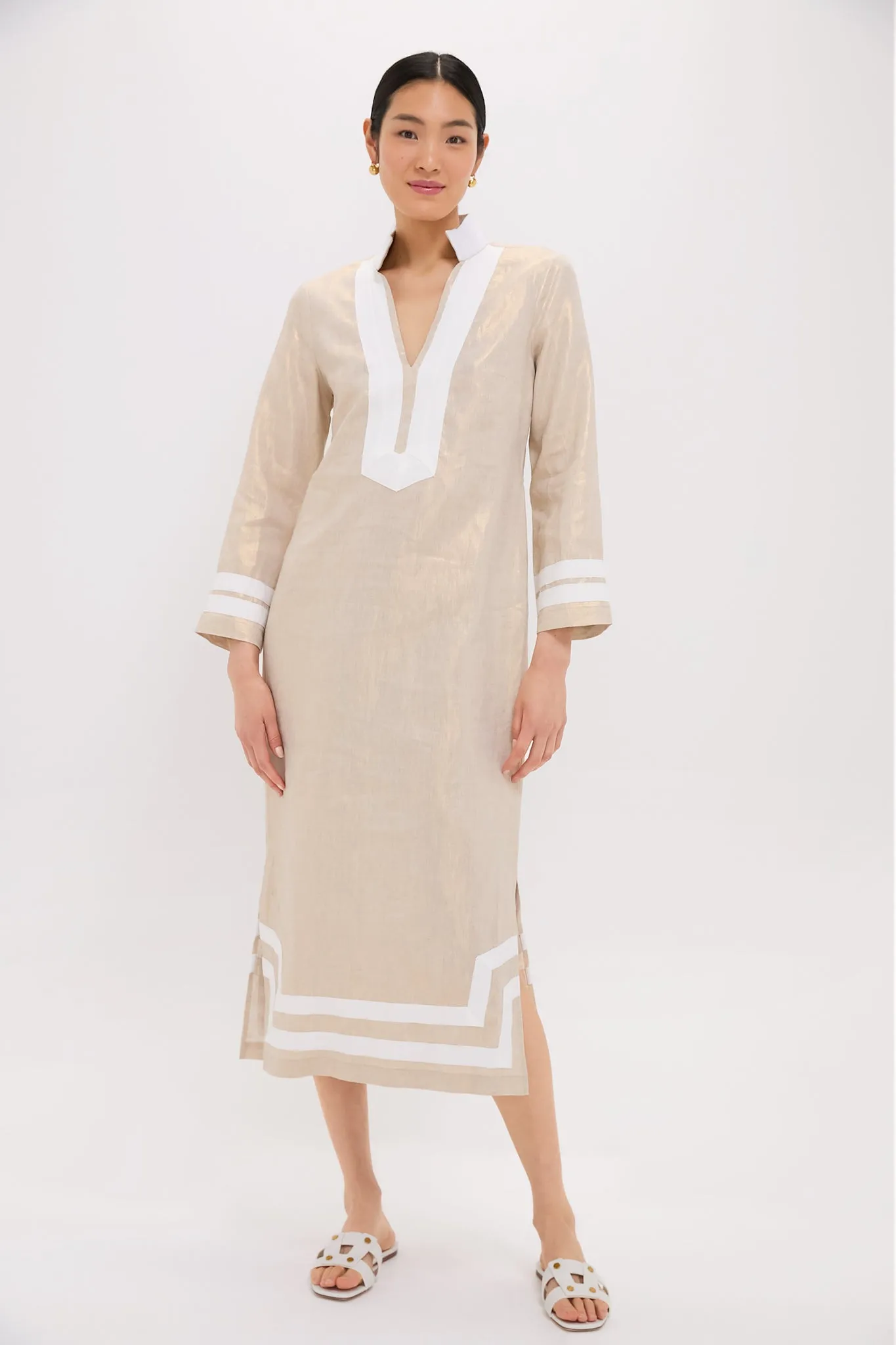 Gold Long Sleeve Classic Maxi Tunic Dress