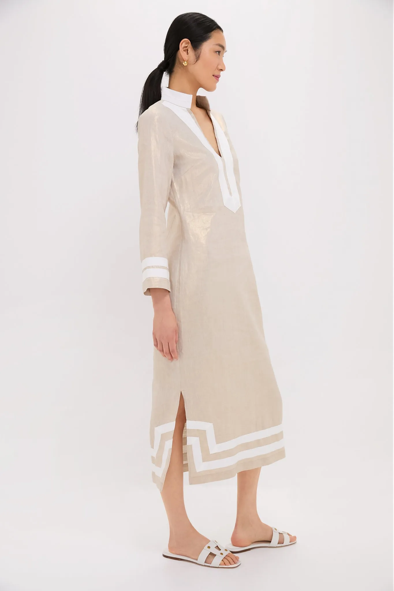 Gold Long Sleeve Classic Maxi Tunic Dress