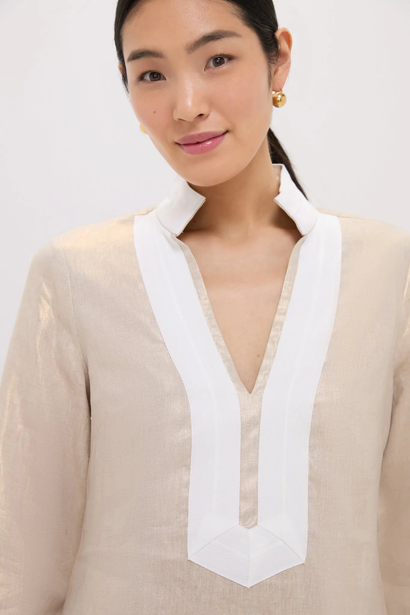Gold Long Sleeve Classic Maxi Tunic Dress