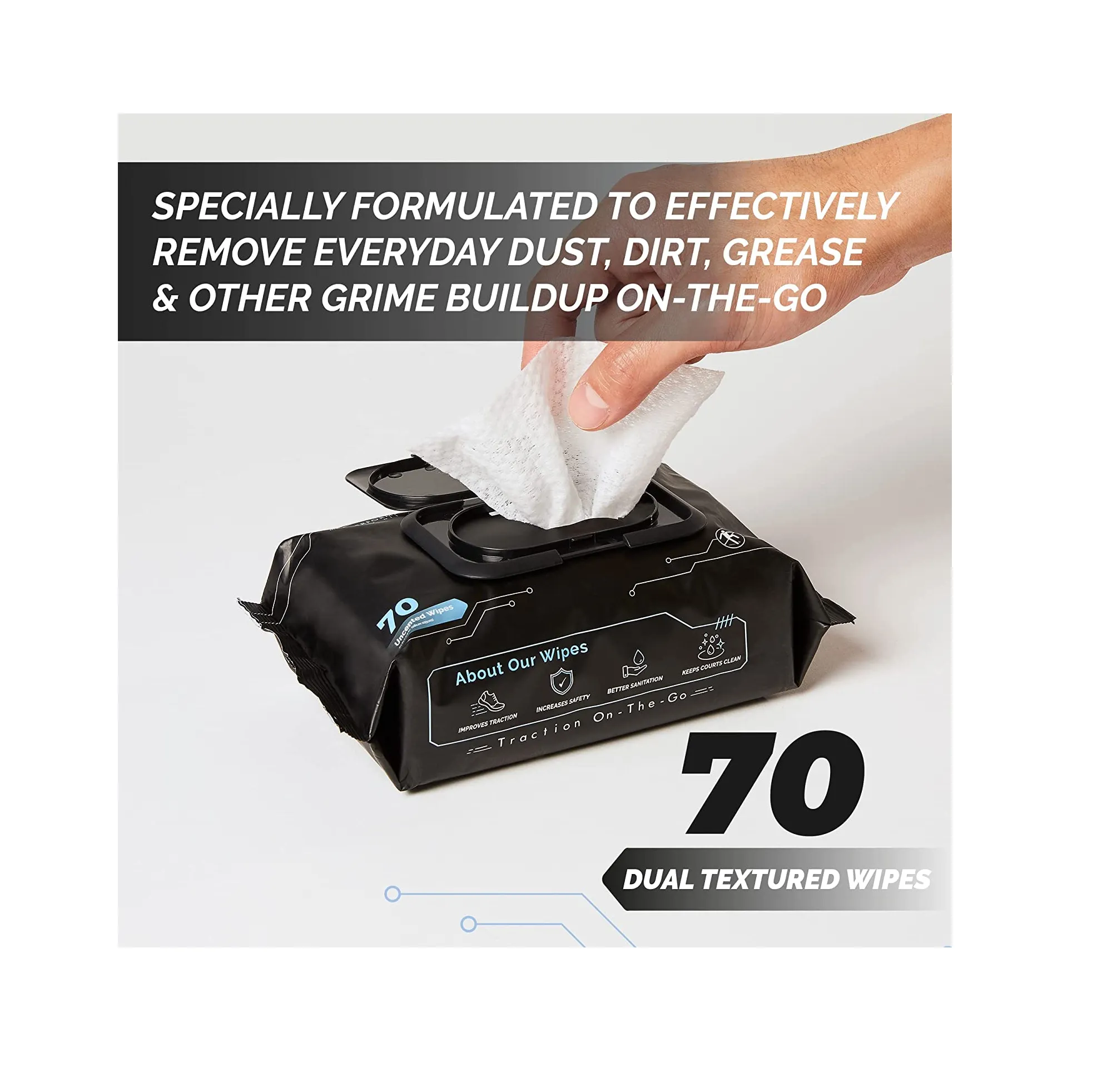 GRIPEXX Shoe Cleaner Wipes 70 Shoe Wipes, Removes Dirt Scuffs & Provides Traction 2 in 1 Multipurpose